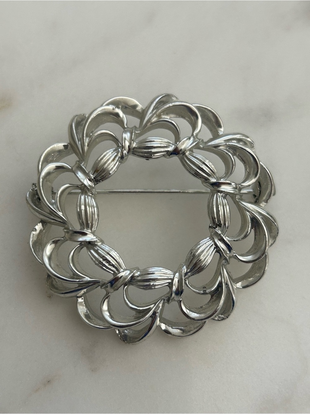 Silver Floral Wreath Brooch